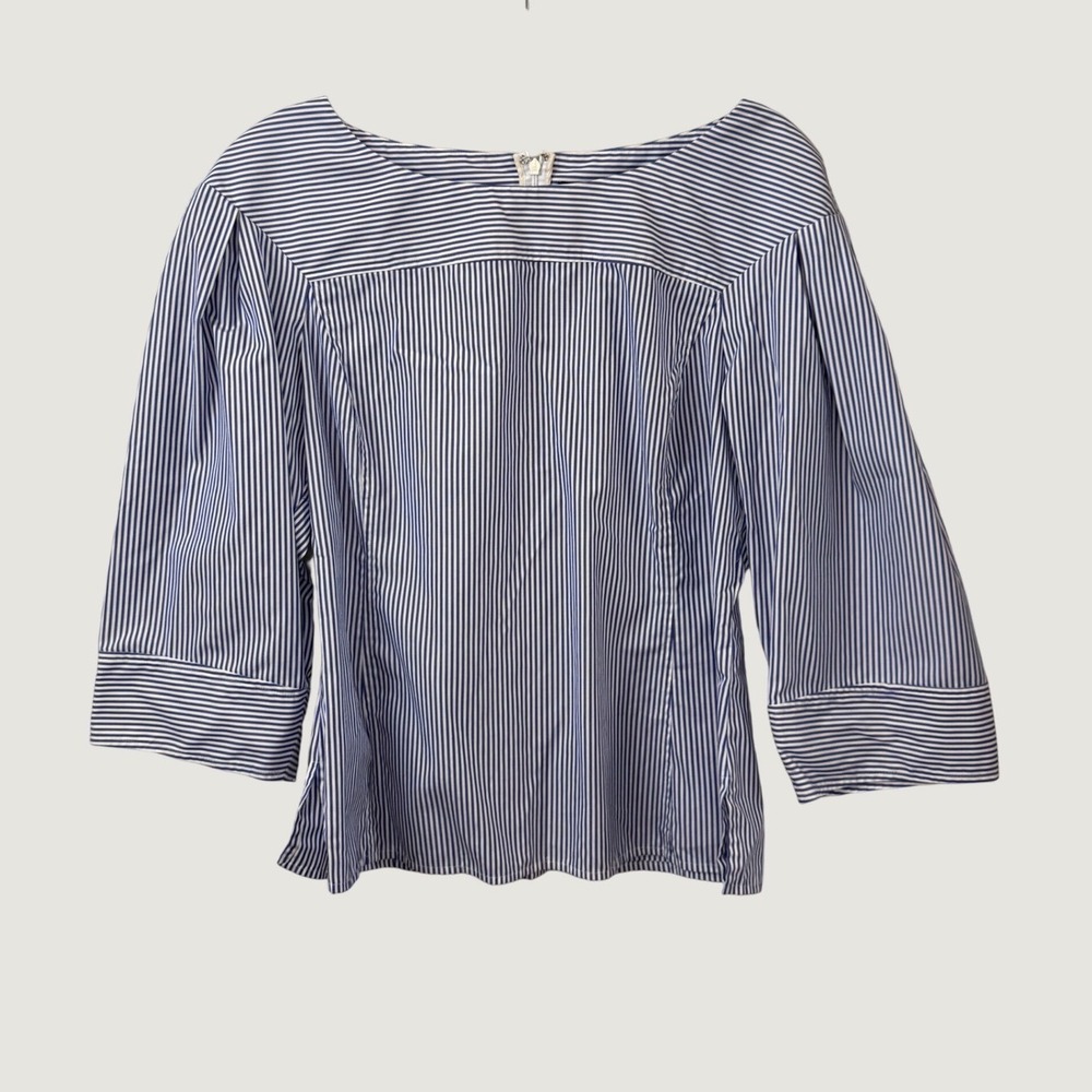 Derek Lam New York Striped Cotton Top Blue White Puff Sleeve Preppy Hamptons 10